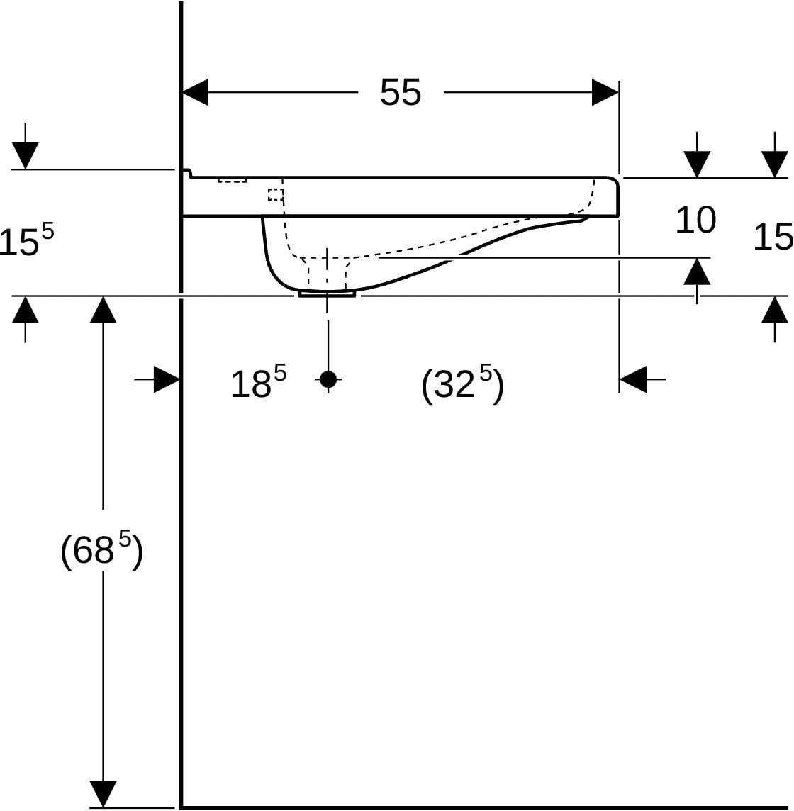Geberit Renova Comfort Waschtisch 60x55 cm barrierefrei eckig ohne Hahnloch mit Überlauf weiß