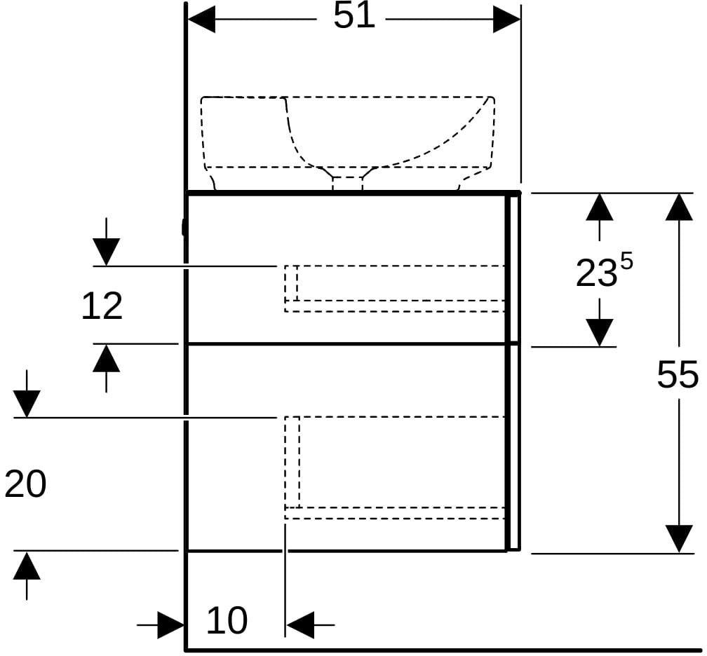 Geberit VariForm Waschtischunterbau 120 cm, 3 Schubladen, lava matt – Wandhängend