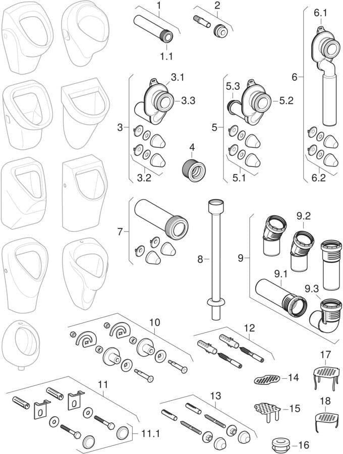 GEBERIT Renova Plan Urinal weiß – Wandhängend, Zulauf hinten, Abgang hinten, 0,5 l Spülvolumen