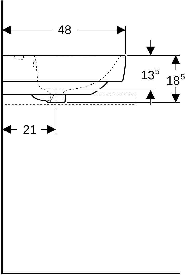 Geberit Renova Plan Aufsatz-Waschtisch 75x48 cm mit Ablagefläche, Hahnloch und Überlauf in Weiß