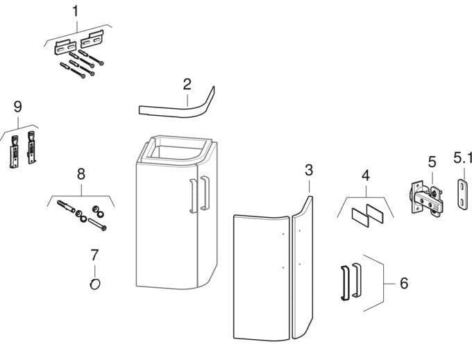 Geberit Renova Compact Unterschrank für Eck-Handwaschbecken, 2 Türen, weiß, 42,5 cm