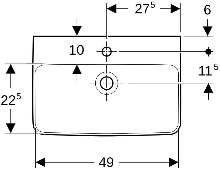 Geberit Renova Compact Waschtisch 55x37 cm, mittigem Hahnloch, ohne Überlauf, weiß