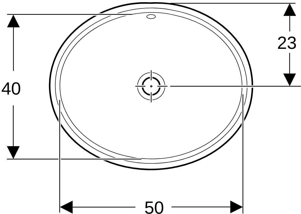 Geberit VariForm Unterbauwaschtisch oval 56x46 cm, weiß, KeraTect, ohne Hahnloch
