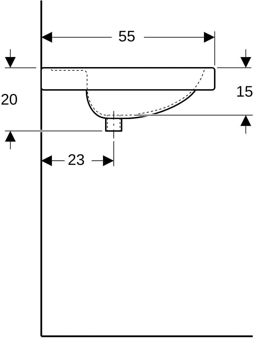 Geberit Preciosa Waschtisch 60x55 cm mit Ablagefläche, ohne Hahnloch, mit Überlauf, weiß