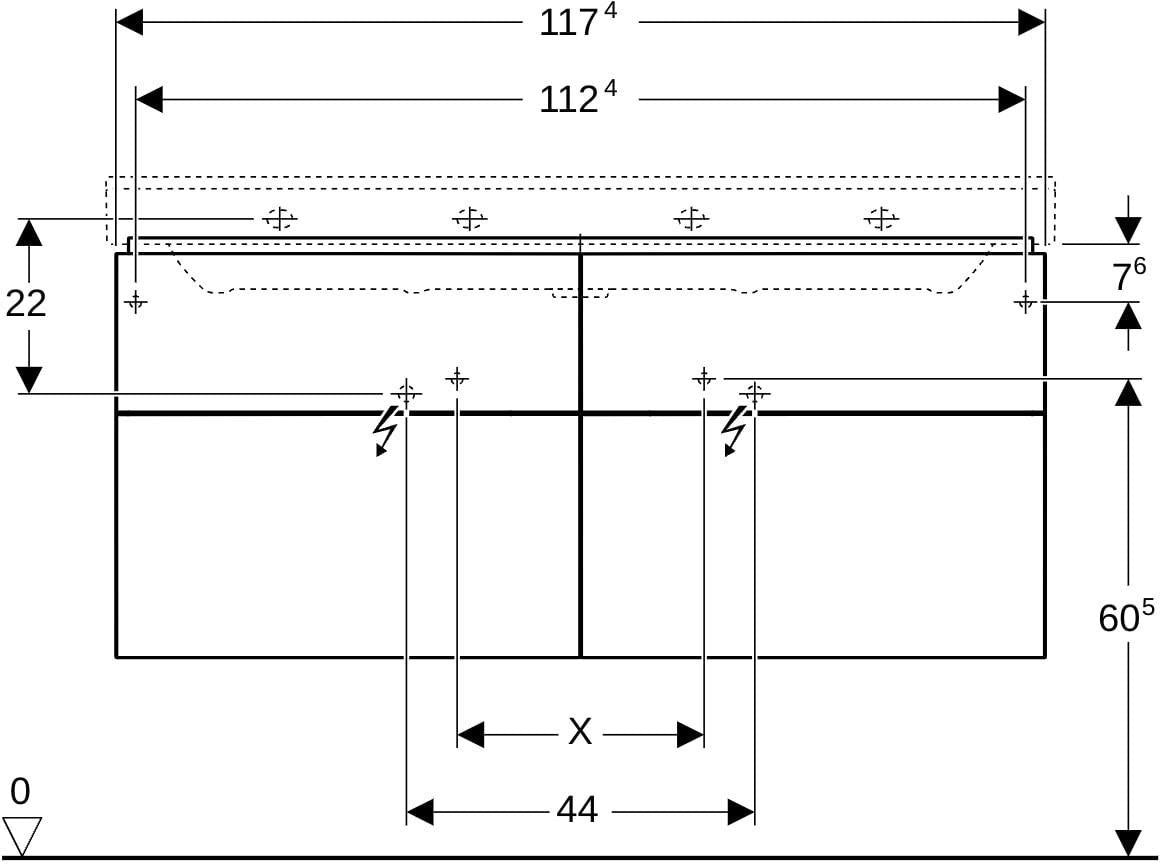 Geberit Xeno2 Unterschrank für Waschtisch, 120 cm, 4 Schubladen, weiß hochglänzend