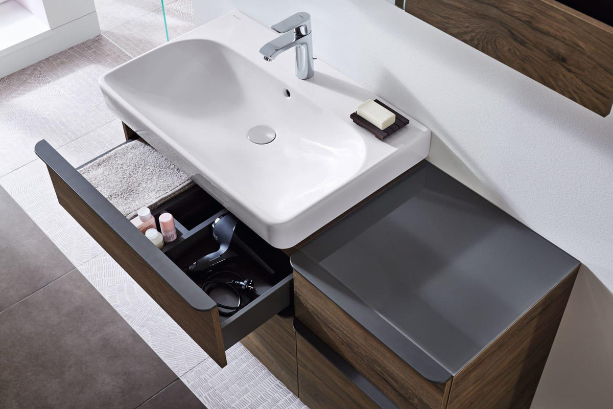 GEBERIT Smyle Wandablage eckig 45 cm mit 3 Handtuchhaken sandgrau