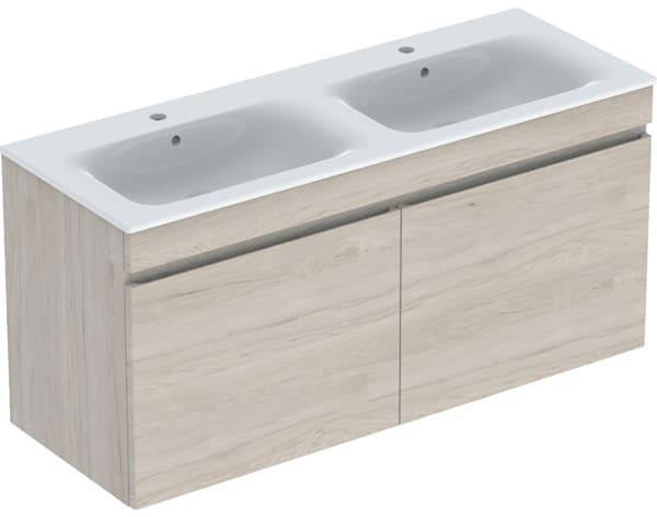 Geberit Renova Plan Waschtischset 130 cm Nussbaum hell mit KeraTect Doppelwaschtisch