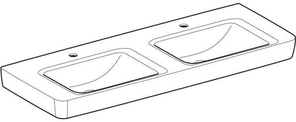 Geberit Renova Plan Doppelwaschtisch 130x48 cm mit Hahnloch und Überlauf in Weiß