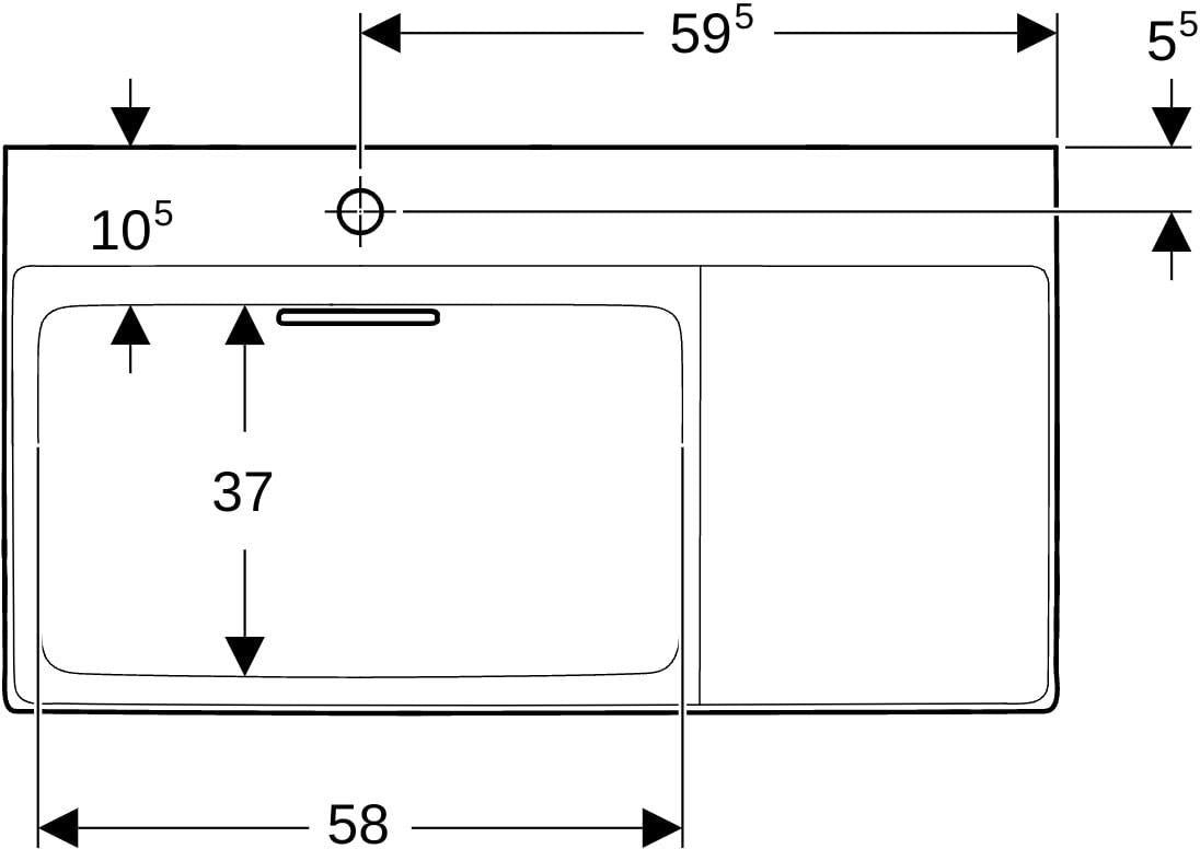 Geberit ONE Waschtisch 90x48 cm CleanDrain, Ablage rechts, mit Hahnloch links, weiß KeraTect