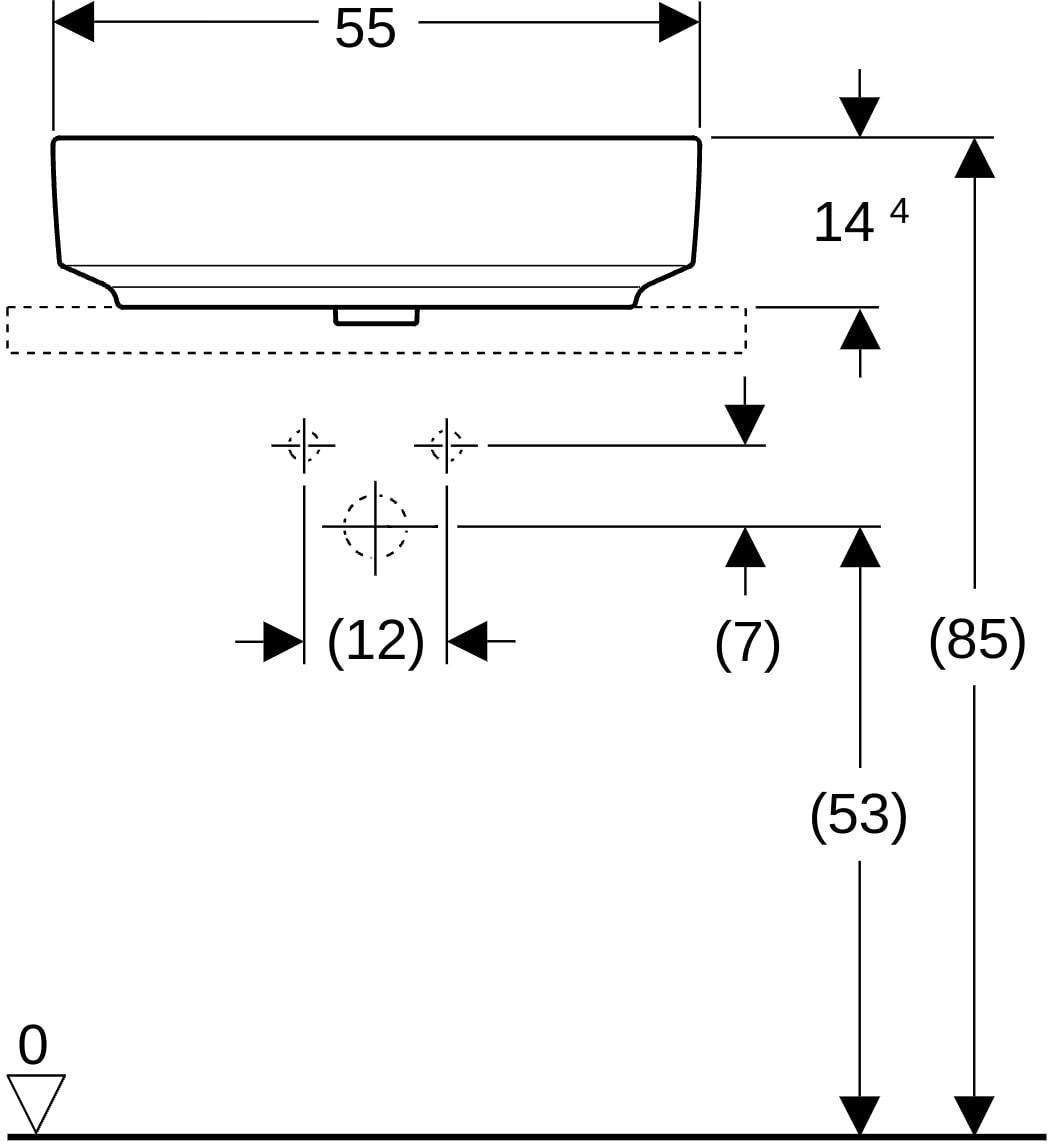 Geberit VariForm Aufsatz-Waschtisch 55x40 cm, weiß, KeraTect, ohne Hahnloch