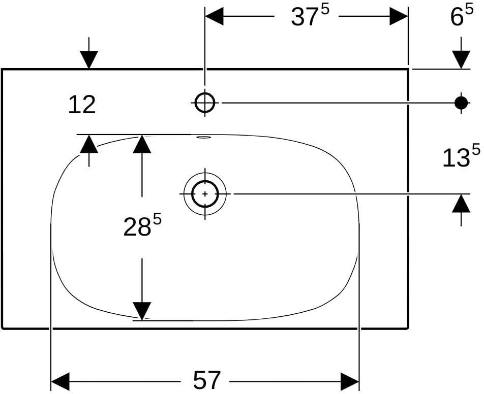 Geberit Acanto Waschtisch 75 cm weiß, verkürzte Ausladung, mit Hahnloch & Überlauf