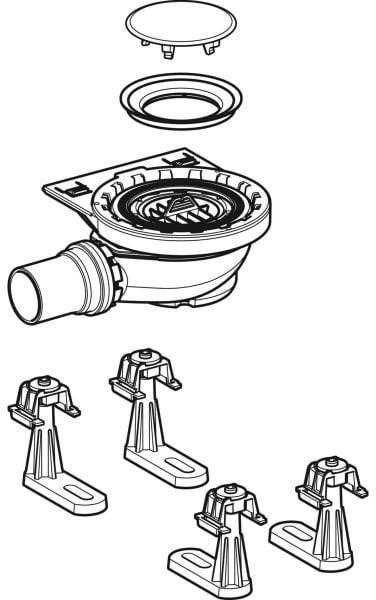 Geberit Duschwannenablauf mit 4 Füßen für Setaplano, Sperrwasserhöhe 50 mm, d50
