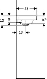 Geberit iCon Light Handwaschbecken 38x28 cm mit Hahnloch rechts, ohne Überlauf, weiß