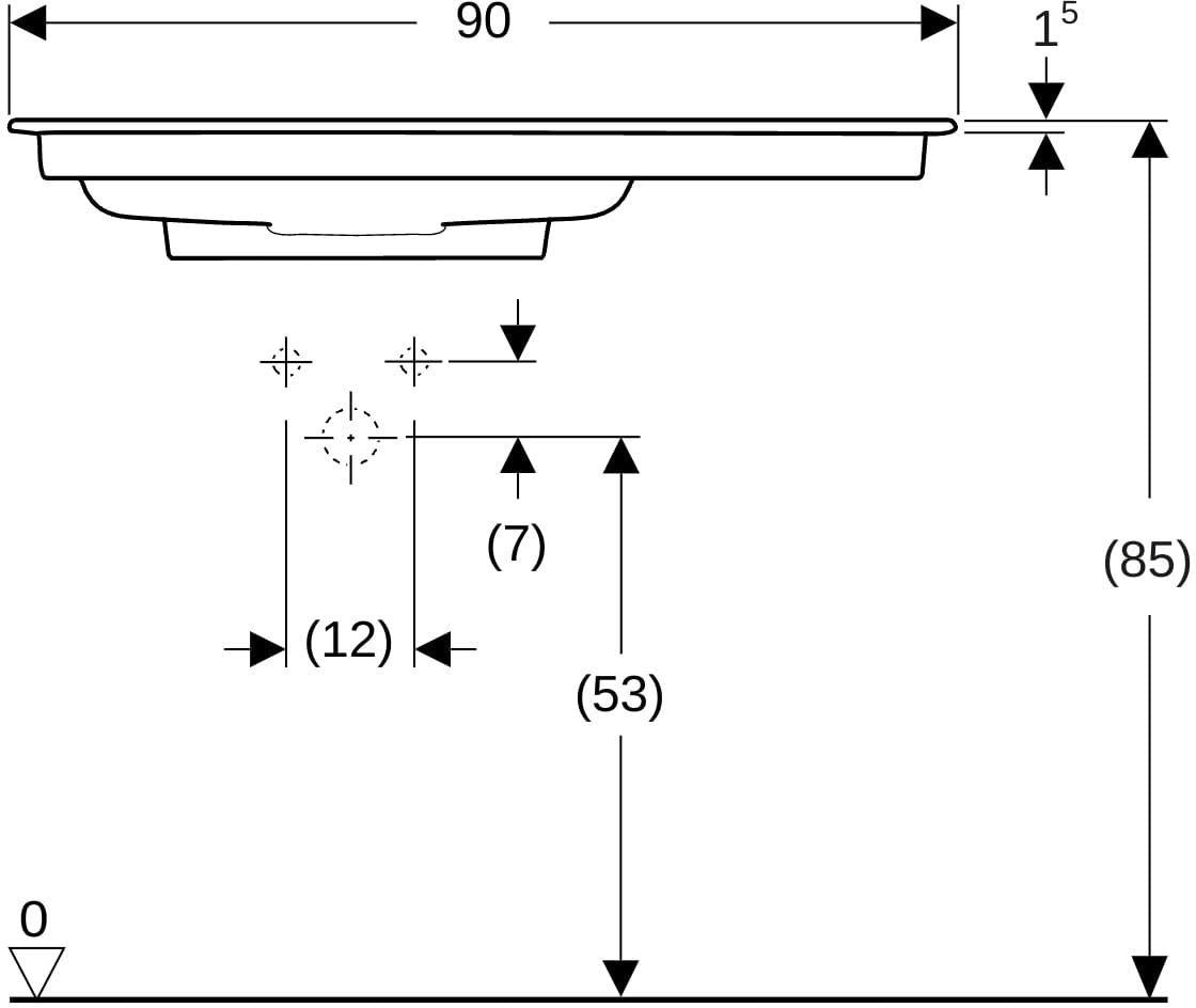 Geberit ONE Möbelwaschtisch 90 cm, CleanDrain, Ablage rechts, ohne Überlauf, weiß KeraTect