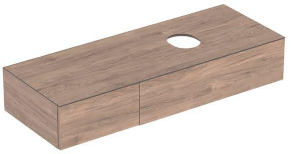Geberit VariForm Unterschrank für Aufsatzwaschtisch, 135 cm, Nussbaum Hickory, 2 Schubladen