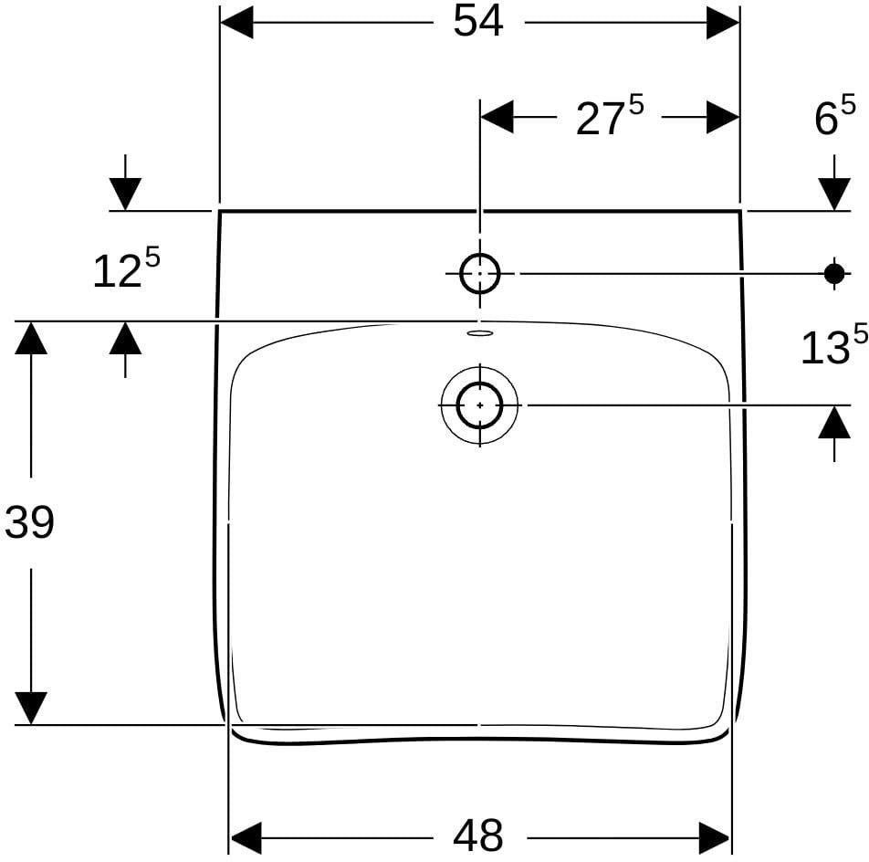 Geberit Renova Comfort Waschtisch barrierefrei 55x55 cm mit Hahnloch und Überlauf in Weiß