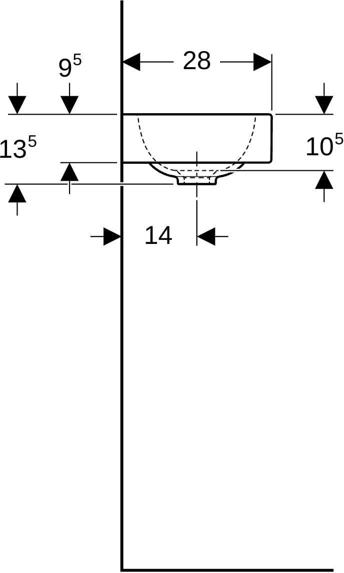 Geberit iCon Handwaschbecken 38x28 cm, Hahnloch rechts, ohne Überlauf, weiß