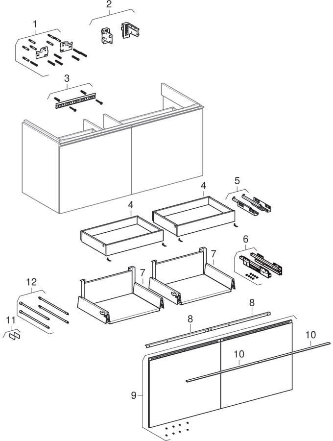 Geberit Acanto Waschtischunterschrank 119 cm, 2 Schubladen + 2 Innenschubladen, Weiß Hochglanz