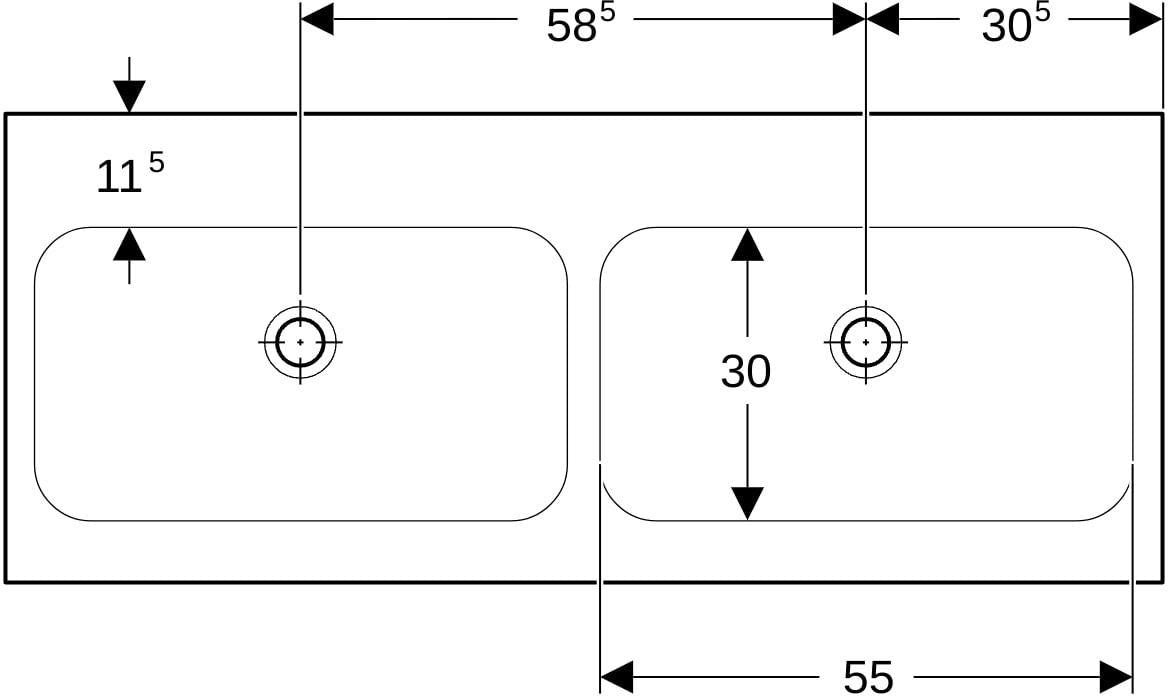 Geberit iCon Light Doppelwaschtisch 120x48 cm mit Hahnloch und Überlauf in Weiß