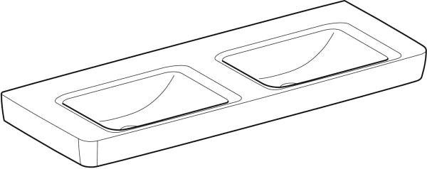 Geberit Renova Plan Doppelwaschtisch 130x48 cm mit Hahnloch und Überlauf in Weiß