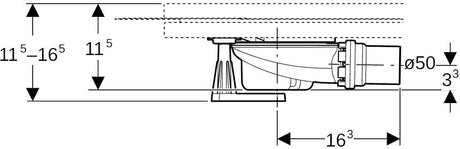 Geberit Duschwannenablauf mit 4 Füßen für Setaplano, Sperrwasserhöhe 50 mm, d50