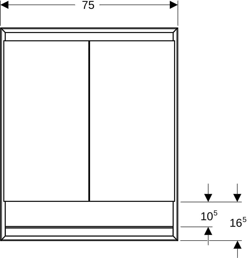 Geberit ONE Spiegelschrank mit Nische & ComfortLight, 2 Türen, 75x90x15 cm, weiß