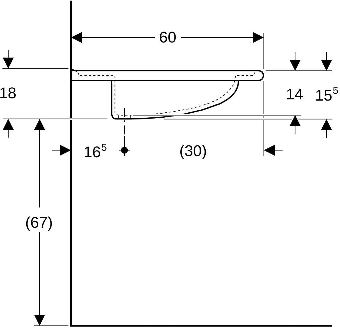 GEBERIT Vitalis WT barrierefreier Waschtisch 65x60 cm mit Hahnloch und Überlauf in Weiß