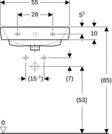 GEBERIT Renova Plan Waschtisch 55x44cm ohne Hahnloch & Überlauf, weiß – Unterbaufähig
