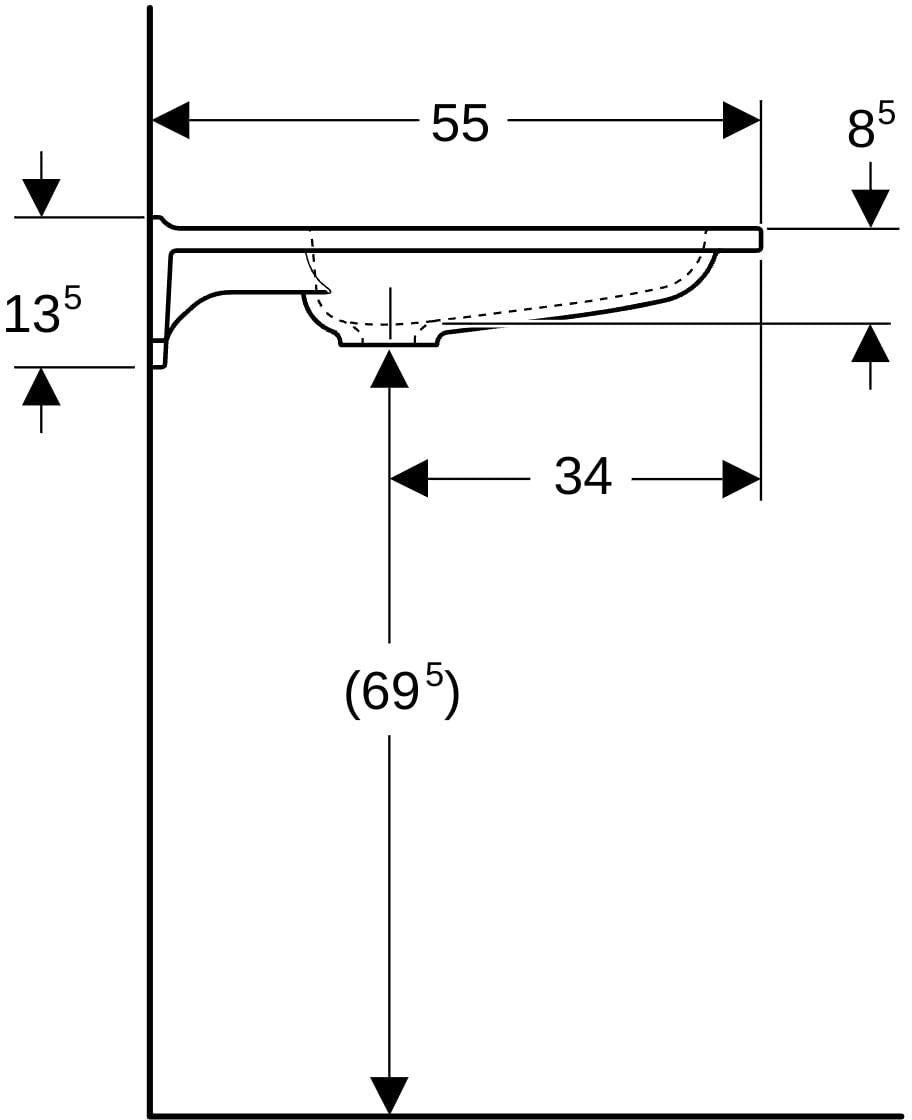 Geberit Publica Waschtisch 70x55 cm, eckig, barrierefrei, mit Hahnloch, ohne Überlauf, weiß