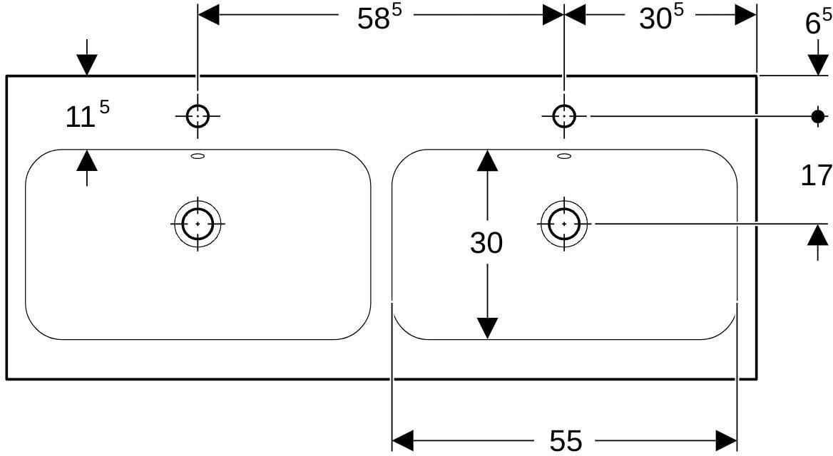 Geberit iCon Light Doppelwaschtisch 120x48 cm mit Hahnloch und Überlauf in Weiß