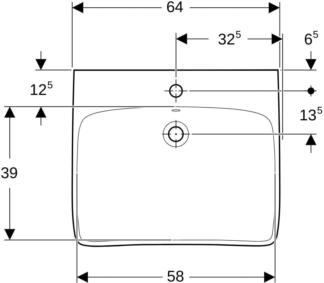 Geberit Renova Comfort Waschtisch barrierefrei 65x55 cm mit Hahnloch und Überlauf weiß