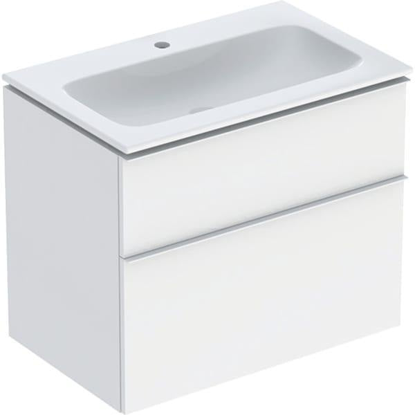 Geberit iCon Waschtischset 75 cm mit Unterschrank, 2 Schubladen, weiß hochglanz, Griff weiß matt