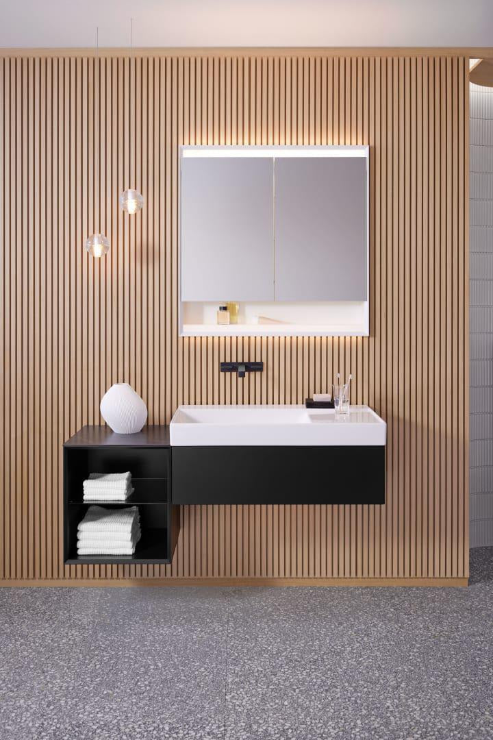 Geberit ONE Waschtisch 90x48 cm CleanDrain, Ablage rechts, ohne Hahnloch, KeraTect weiß