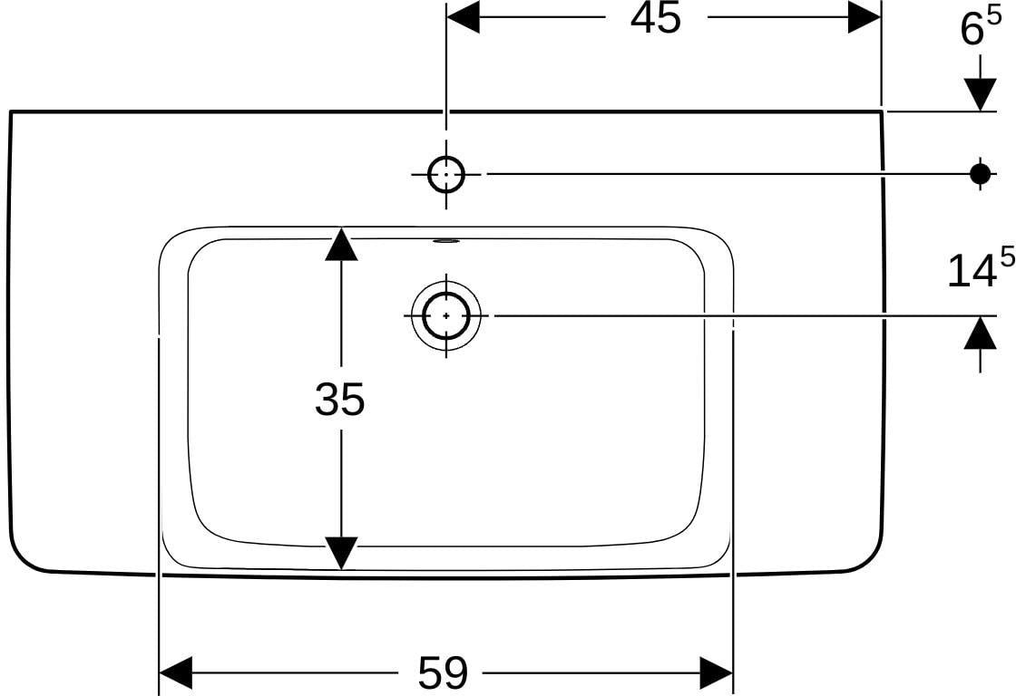 Geberit Renova Plan Aufsatz-Waschtisch 75x48 cm mit Ablagefläche, Hahnloch und Überlauf in Weiß