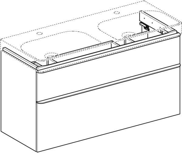 Geberit Smyle Unterschrank für Doppelwaschtisch, 2 Schubladen, Nussbaum Hickory, 118,4 cm