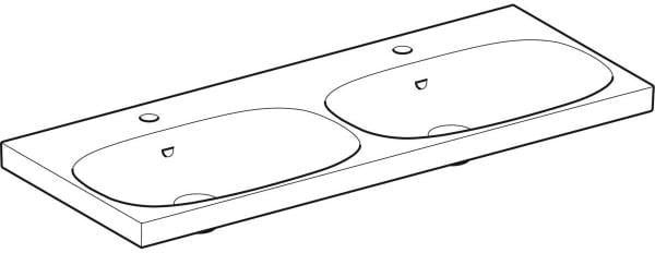 Geberit Acanto Doppel-Waschtisch 120x48 cm, 2 Hahnlöcher, mit Überlauf, weiß