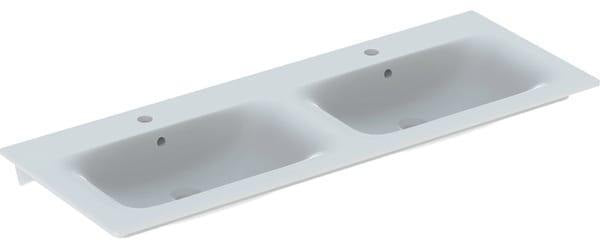 Geberit Renova Plan Doppelmöbelwaschtisch 130x48 cm mit Hahnloch & Überlauf in Weiß