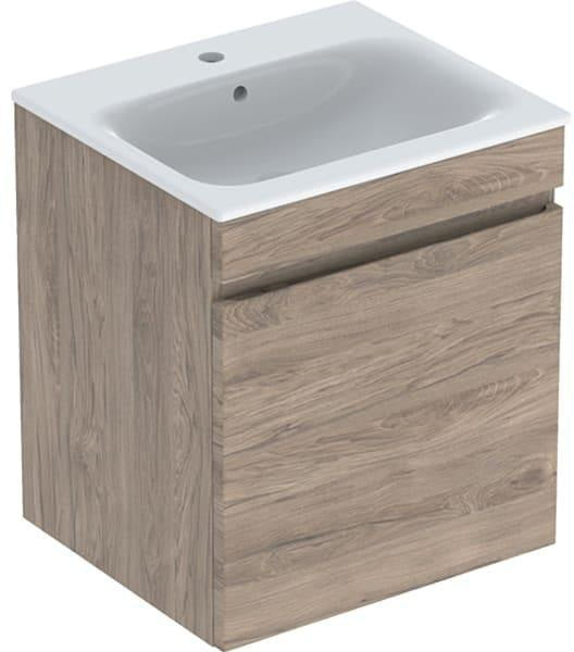 Geberit Renova Plan Waschtischset mit Unterschrank Nussbaum hickory 55 cm – 1 Schublade, wandhängend