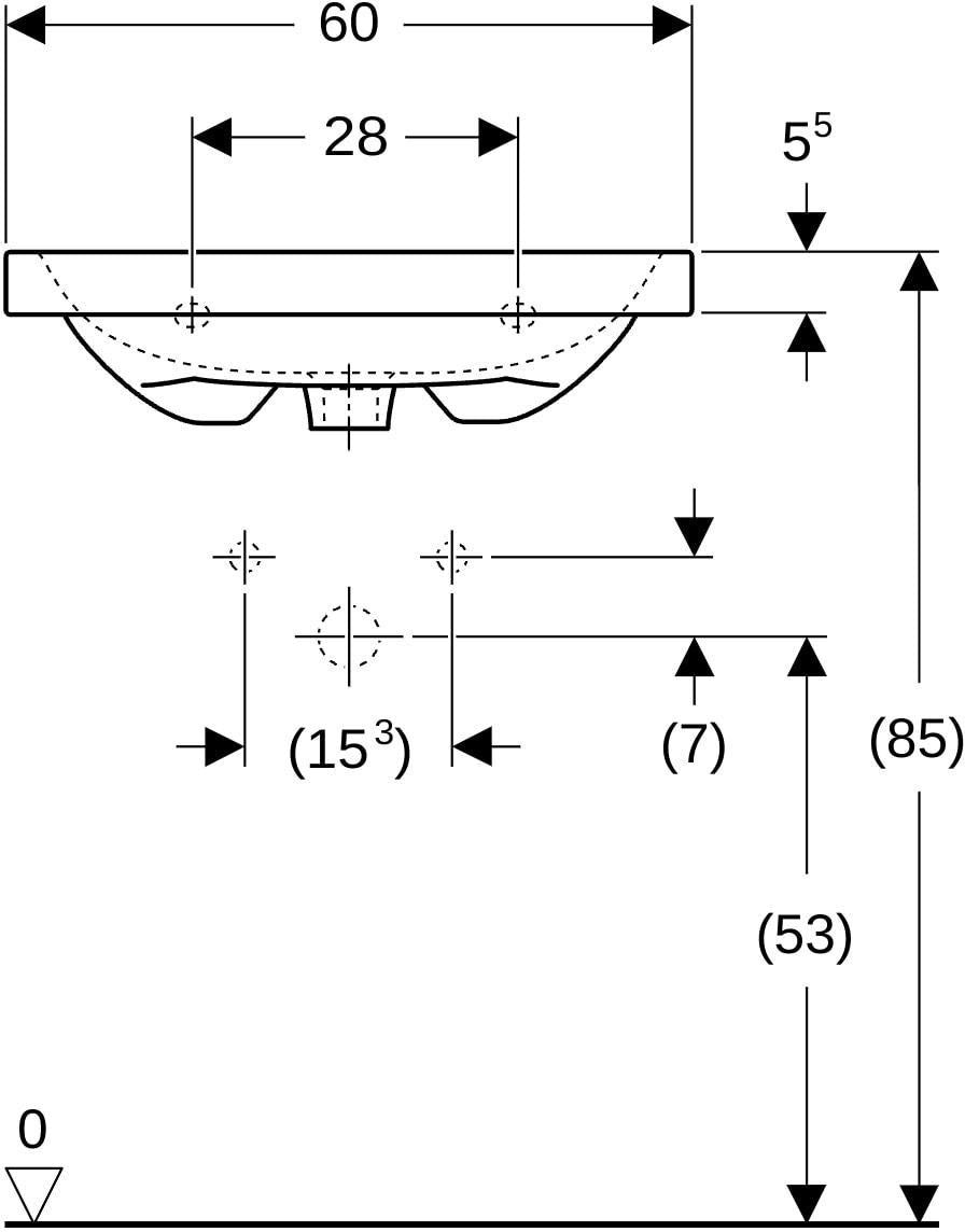 Geberit iCon Light Waschtisch 60x42 cm, verkürzte Ausladung, mit Hahnloch und Überlauf, weiß
