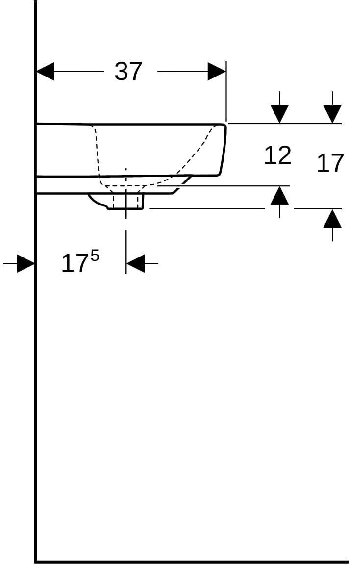 Geberit Renova Compact Waschtisch 55x37 cm, mittigem Hahnloch, ohne Überlauf, weiß