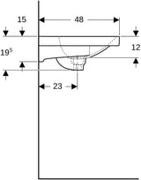 Geberit Acanto Waschtisch 75x48 cm mit Ablagefläche, Hahnloch und Überlauf in Weiß
