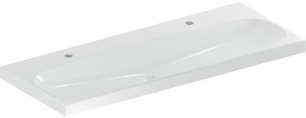 Geberit Acanto Doppelwaschtisch 120x48 cm, 2 Hahnlöcher, ohne Überlauf, weiß