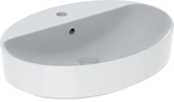Geberit VariForm Aufsatzwaschtisch oval 60x45 cm mit Hahnloch und KeraTect in Weiß
