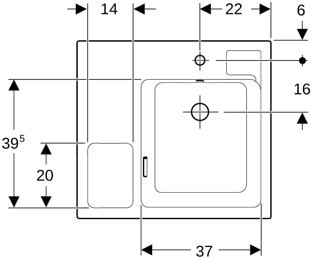 Geberit Bambini Waschtisch 60x55 cm mit Schwammbecken, Hahnloch rechts, weiß – für Bildungseinrichtungen
