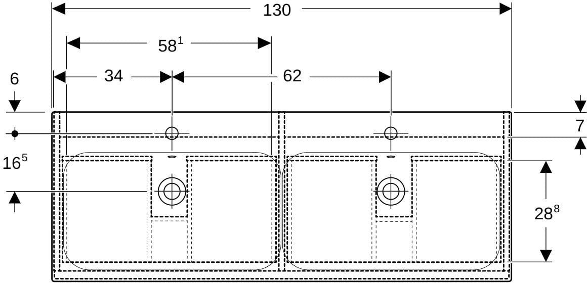 Geberit Renova Plan Waschtischset 130 cm Nussbaum hell mit KeraTect Doppelwaschtisch