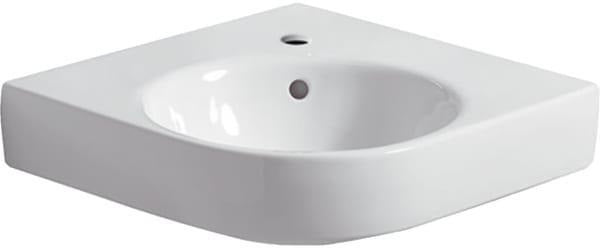 GEBERIT Renova Compact Eckwaschtisch 69,5 cm weiß – wandhängend, mit Hahnloch & Überlauf, für Eckmontage