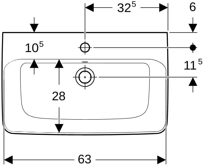 Geberit Renova Compact Waschtisch 65x40 cm mit Hahnloch und Überlauf in Weiß
