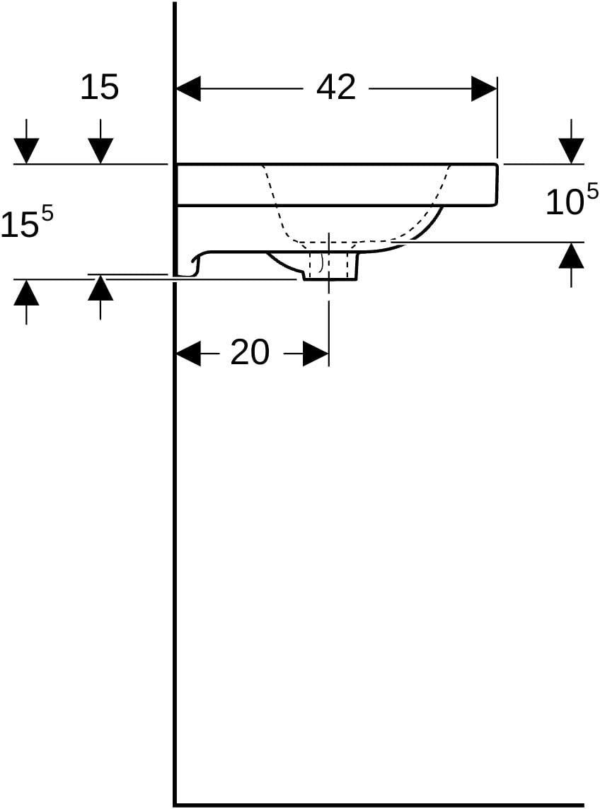 Geberit iCon Light Waschtisch 60x42 cm, verkürzte Ausladung, mit Hahnloch und Überlauf, weiß