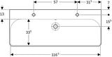 Geberit Smyle Waschtisch eckig 120x48 cm mit zwei Hahnlöchern und KeraTect Weiß