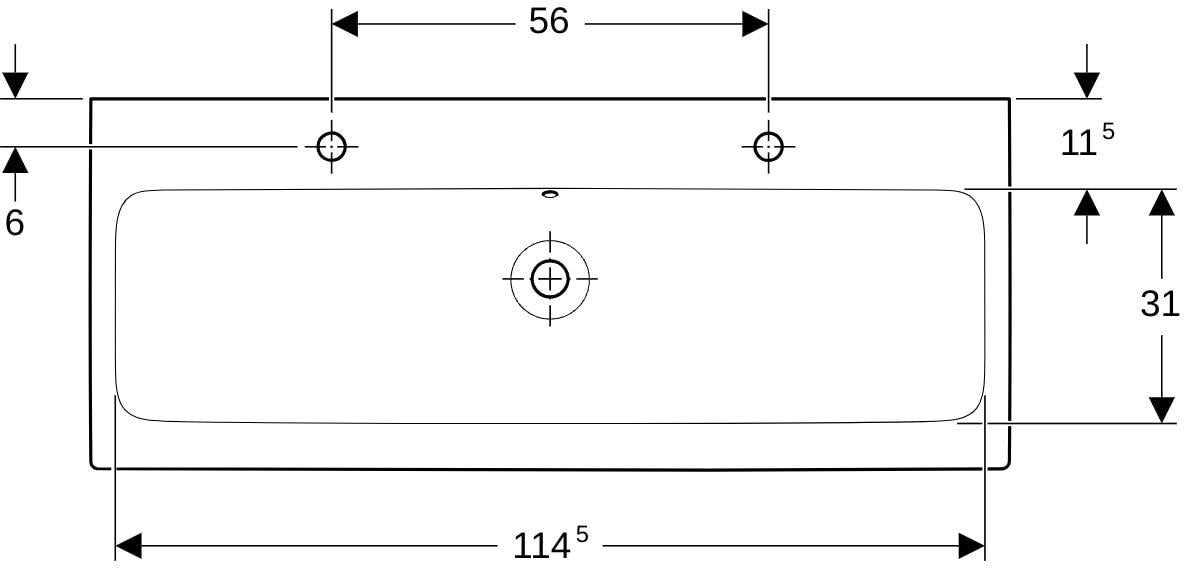 Geberit iCon Doppelwaschtisch 120 cm weiß, 2 Hahnlöcher, mit Überlauf, wandmontiert